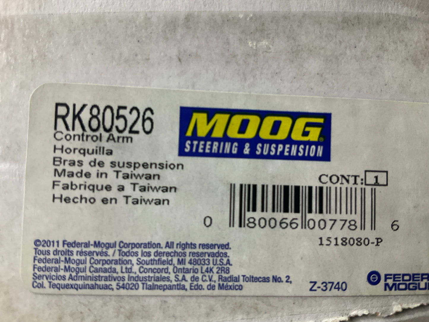 Moog RK80526 Control Arm And Ball Joint Assembly, Front Right Upper Rearward