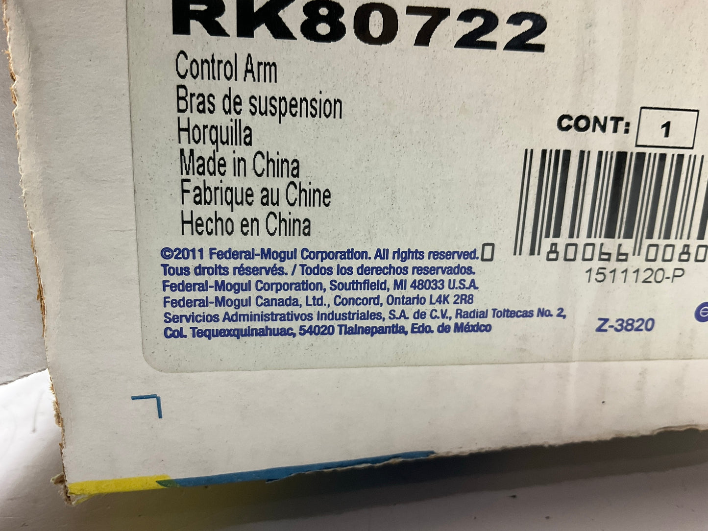 Moog RK80722 Front Right Upper Control Arm And Ball Join