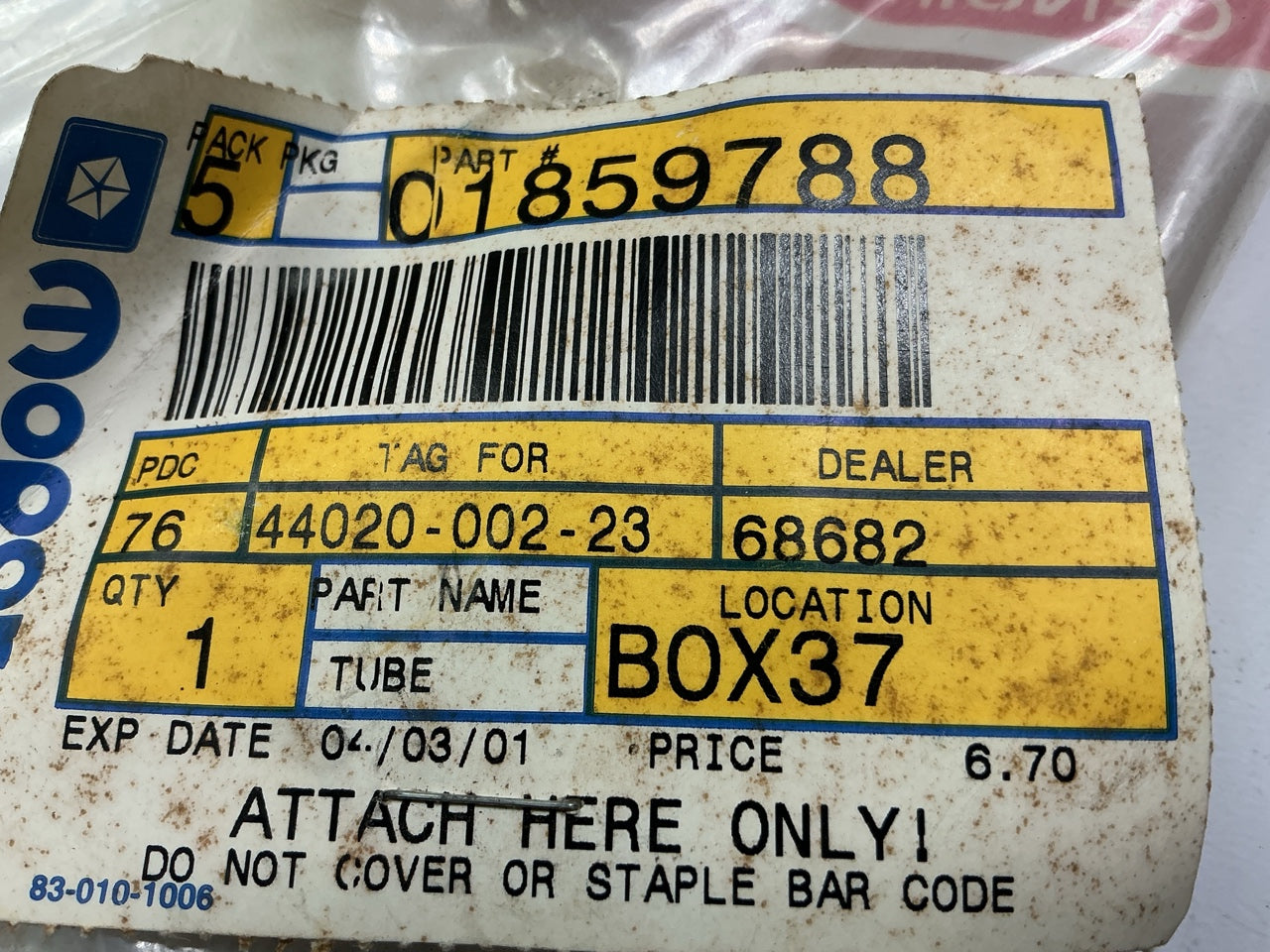NOS Genuine OEM Mopar 1859788 Oil Level Indicator Tube 1959-1969 A, B, C Body