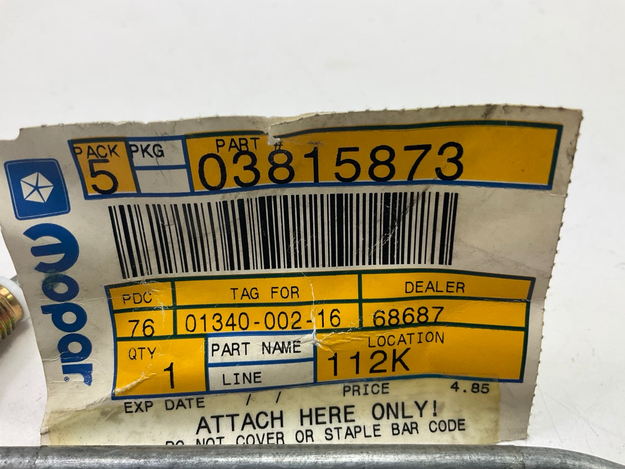 NOS OEM Mopar 3815873 Power Steering Rack Hydraulic Line Tube