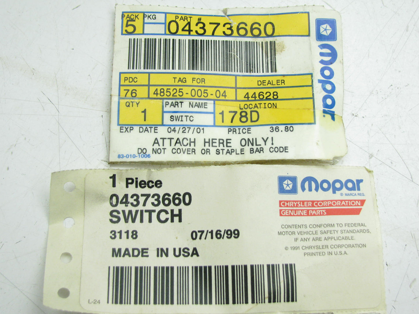 NOS OEM Windshield Wiper Switch  4373660  For 1990 Plymouth Acclaim