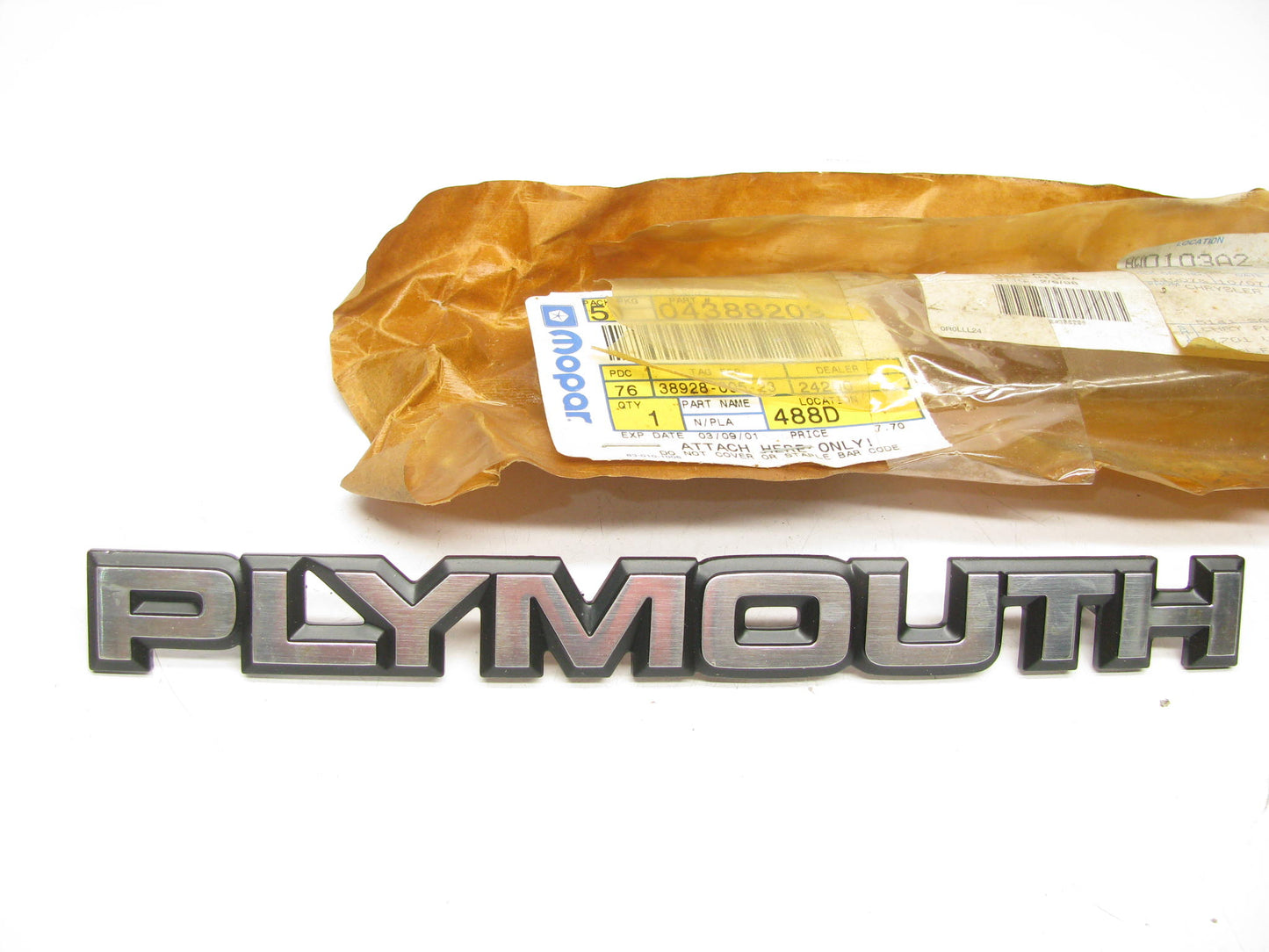 NEW - OEM Mopar 4388209 Nameplate Emblem Badge For ''Plymouth''