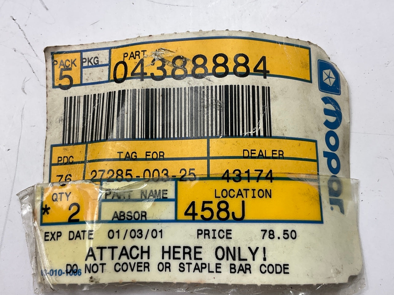 NOS OEM Mopar 4388884 Front Bumper Impact Shock Absorber For 88-91 New Yorker