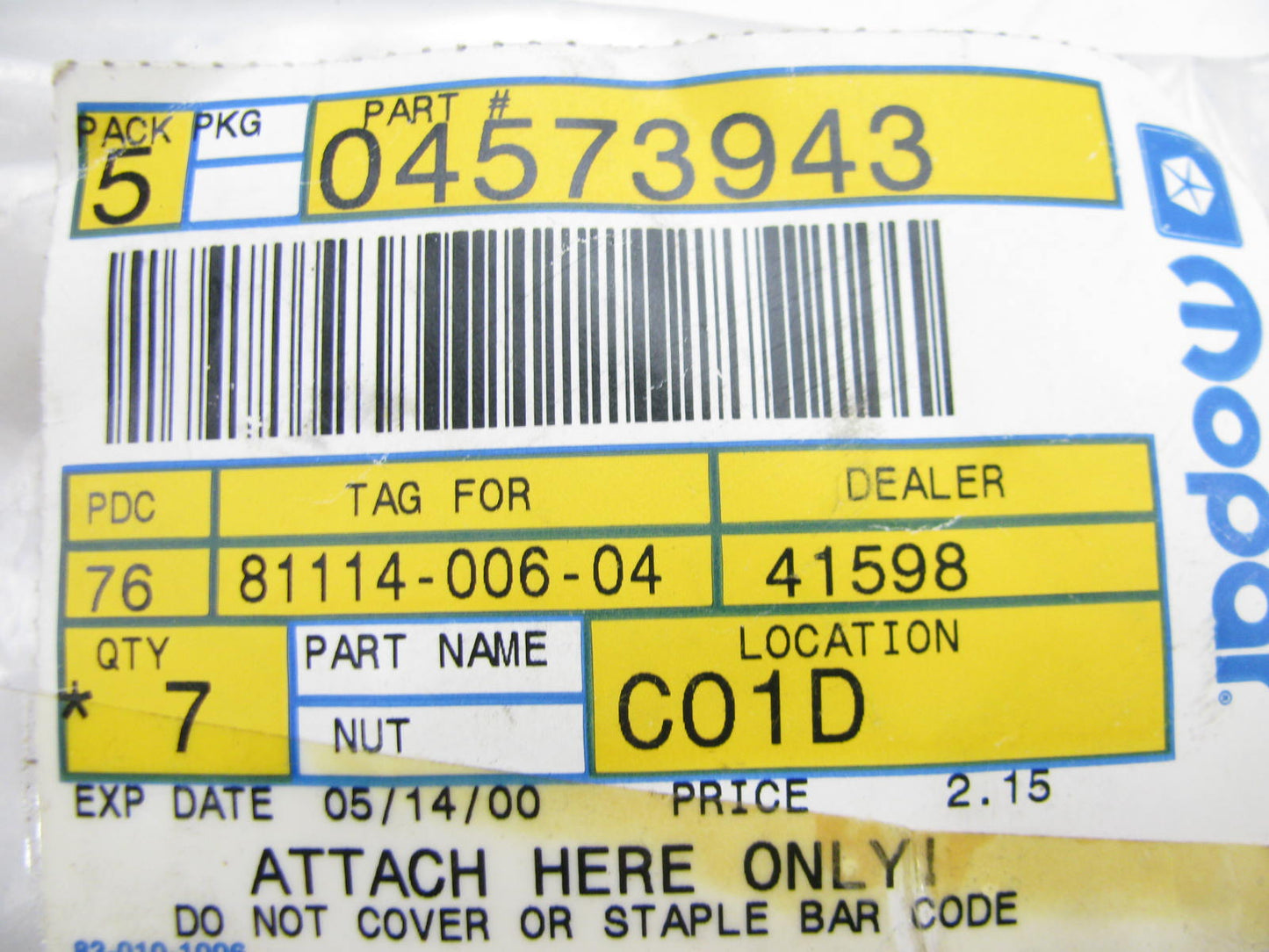 (6) OEM For Mopar 4573943 Spark Plug Tube Nuts - 1993-1997 3.5L V6