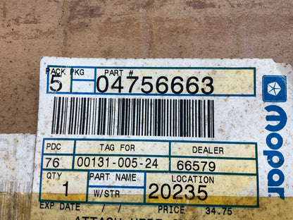 NOS OEM Mopar 4756663 Rear Door Mounted Weatherstrip Rubber Seal, On Door