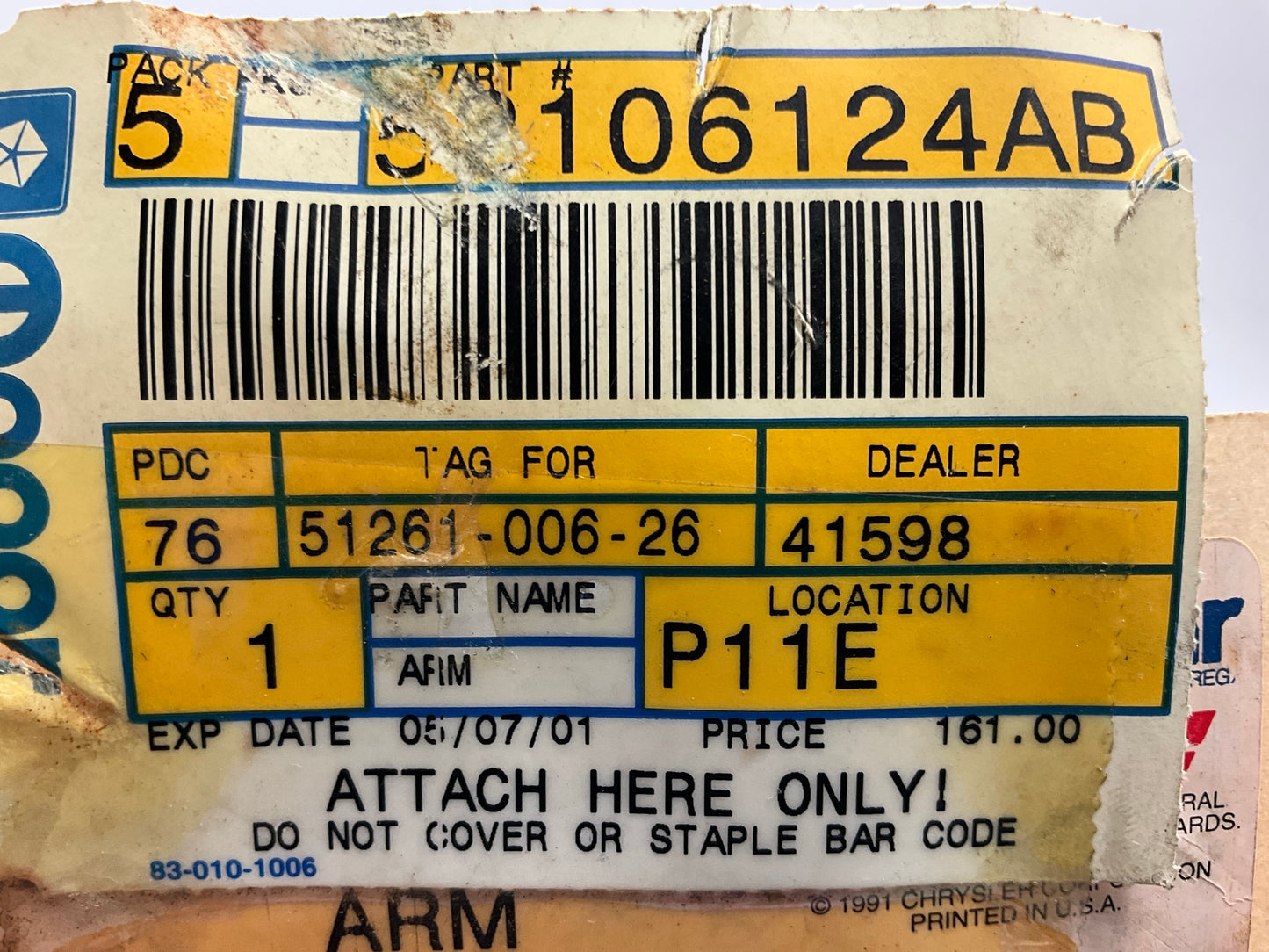 Mopar 52106124AB Front Right Lower Control Arm For 98-03 Dodge Van 4,000 Lb Axle
