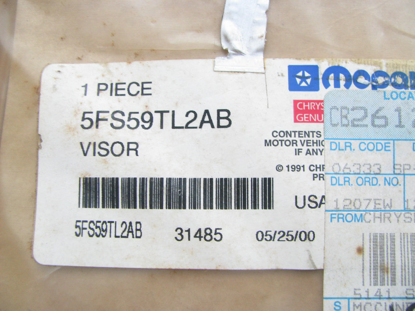 Mopar 5FS59TL2AB Left Illuminated Sun Visor, Beige, OEM For 1999 Grand Cherokee