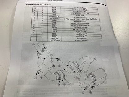 Performance High-Flow Factory Air Intake System OEM For 12-15 Fiat 500  77070046