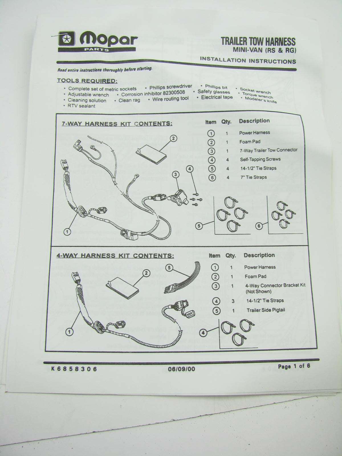 NEW OEM 82206301 Trailer Tow Wire Wiring Harness For 2001-03 Voyager, Caravan