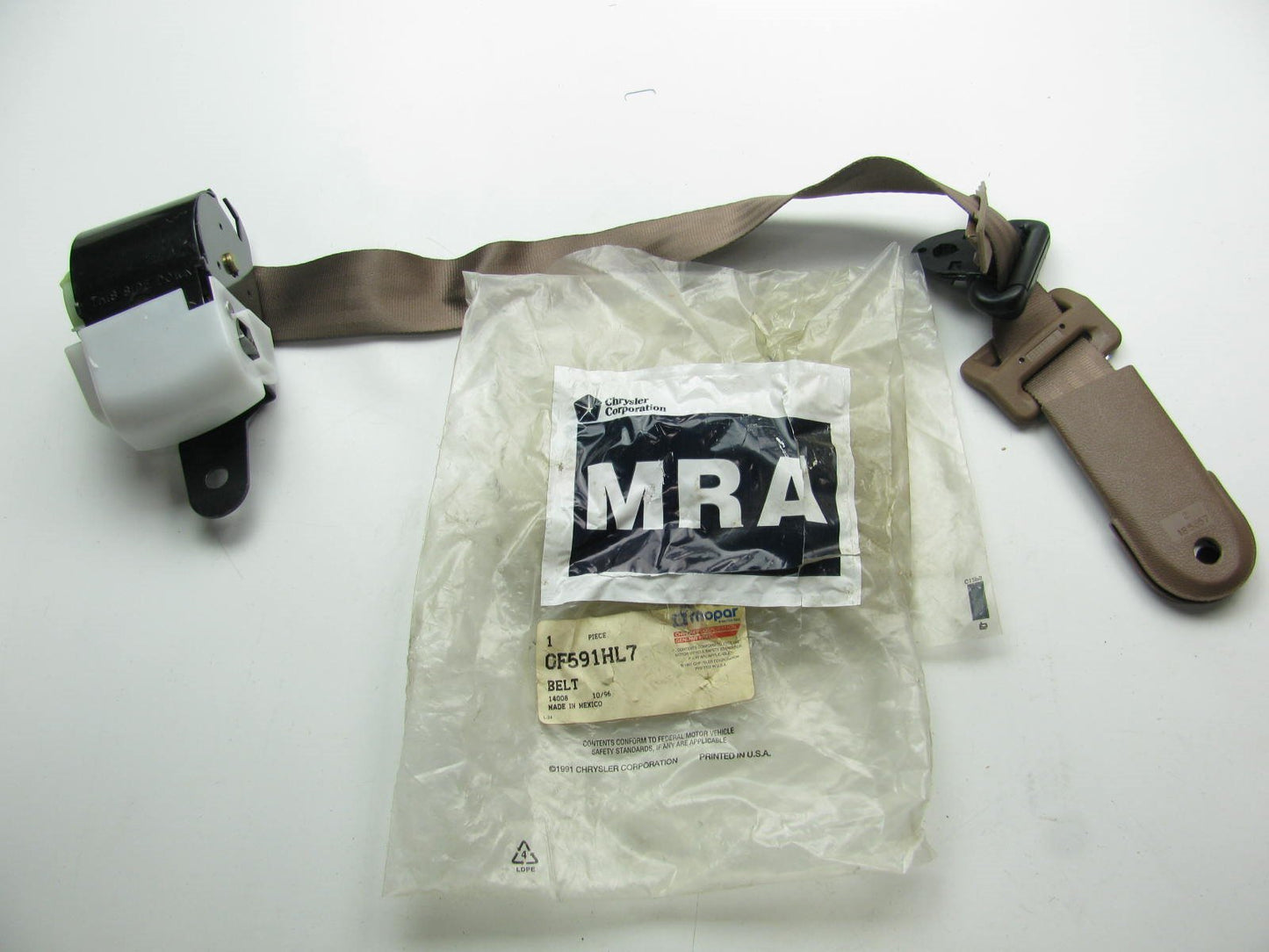 NOS - OEM F591HL7 Left Outer Seat Belt For 1989-1990 Chrysler Spirit