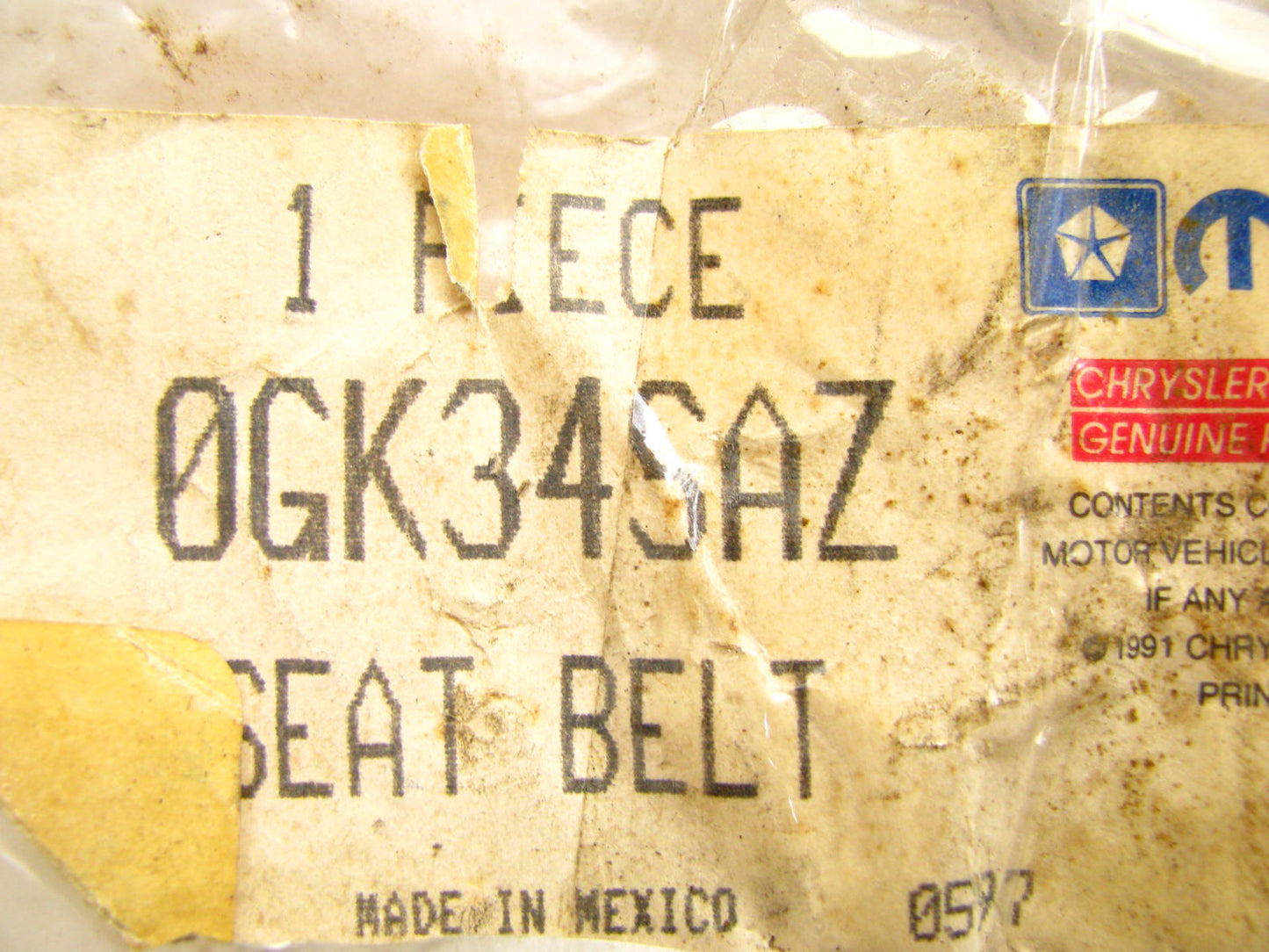 Mopar GK34SAZ Rear Right Seat Belt OEM For 1997-1998 Plymouth Voyager