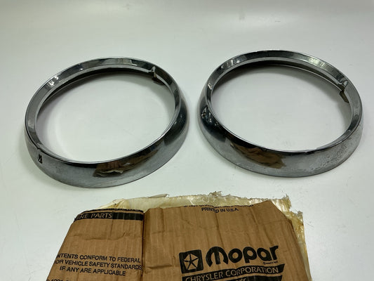 (2) NOS OEM Mopar J5460087 Headlight Trim Ring Chrome Bezel For Jeep CJ CJ6 CJ7