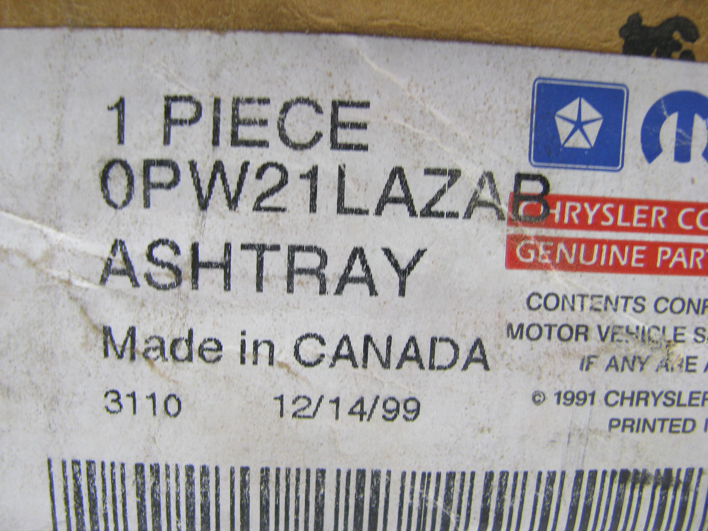 NOS - OEM PW21LAZAB  Ashtray For 2000 Dodge Intrepid ( AGATE )