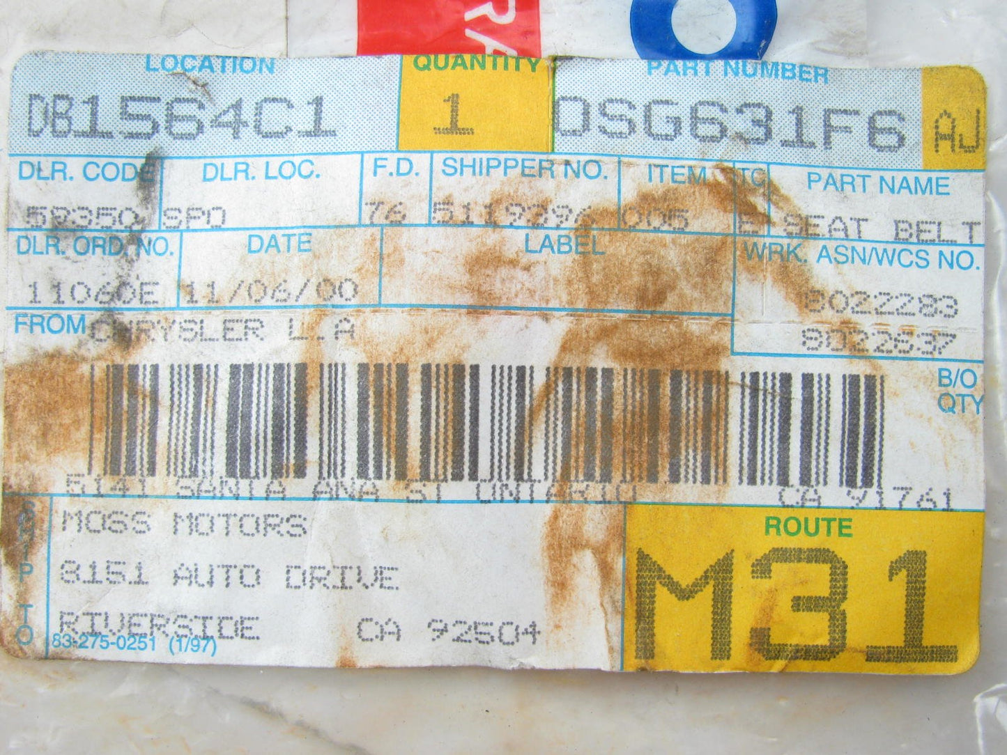 NEW - OEM Mopar SG631F6AJ Front Left Drivers Side Seat Belt DRIFTWOOD