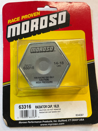 Moroso 63316 Racing Radiator Cap Steel Hexagon 14-18 PSI