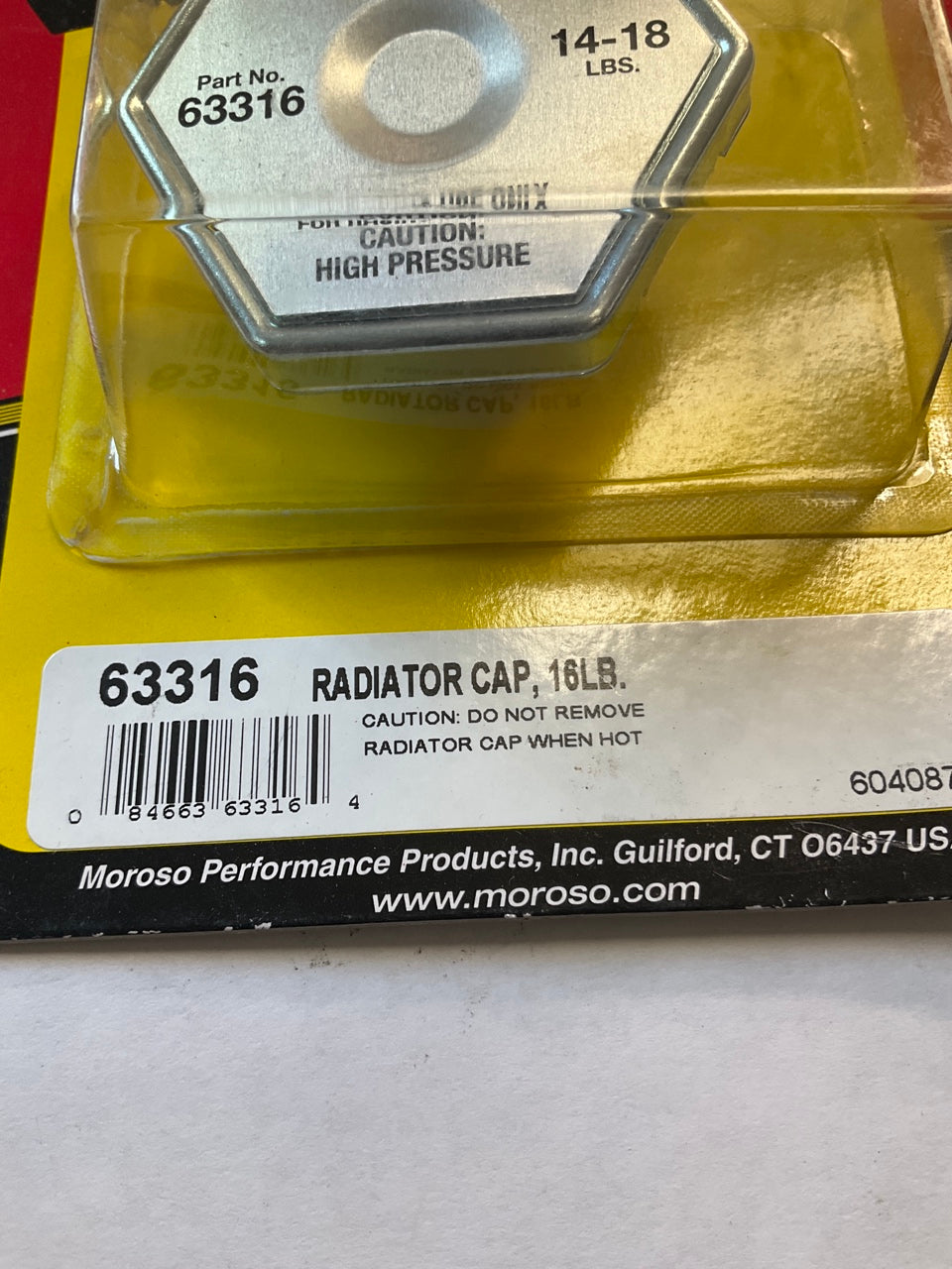 Moroso 63316 Racing Radiator Cap Steel Hexagon 14-18 PSI
