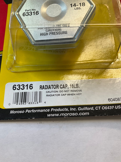 Moroso 63316 Racing Radiator Cap Steel Hexagon 14-18 PSI