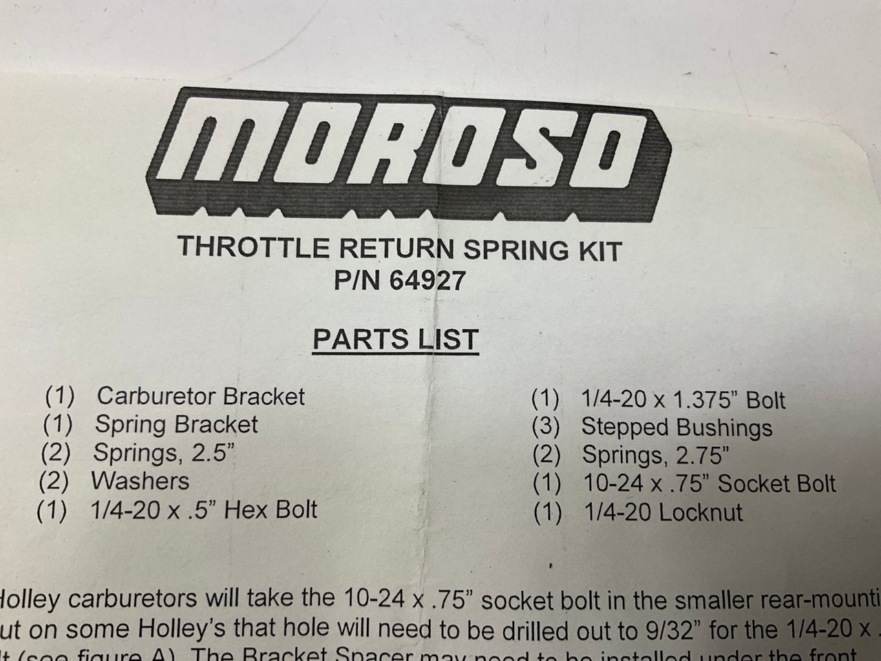 Moroso 64927 Throttle Return Spring Kit For Holley 2300, 4100, 4150, Demon