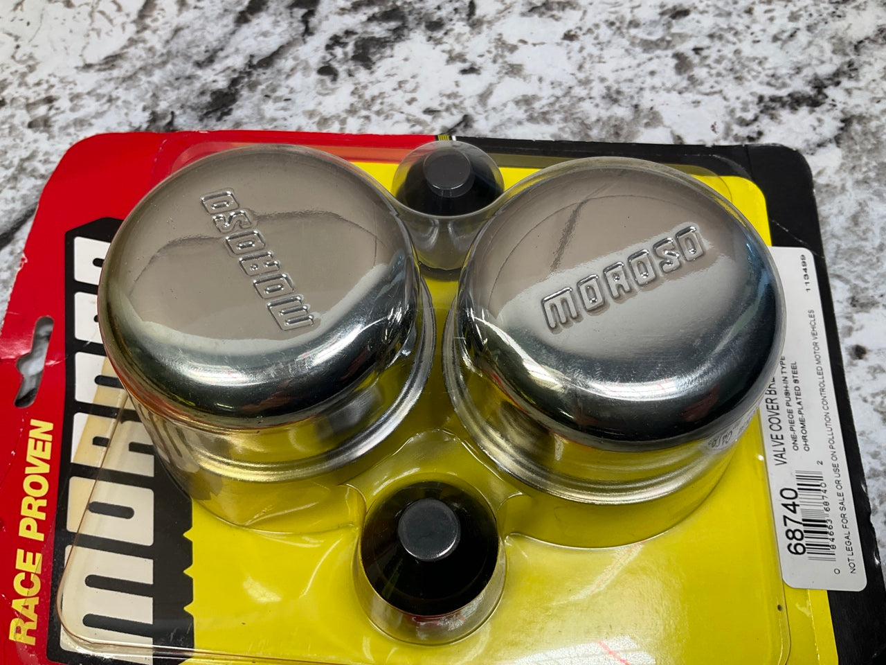Moroso 68740 Valve Cover Breather Round Push-In Chrome Steel Pair Logo Grommets