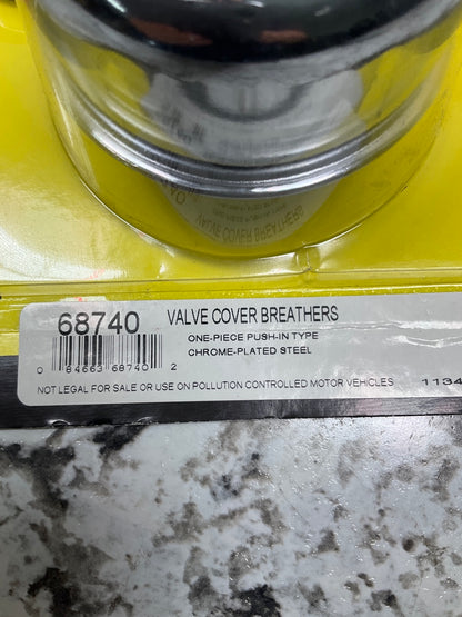 Moroso 68740 Valve Cover Breather Round Push-In Chrome Steel Pair Logo Grommets