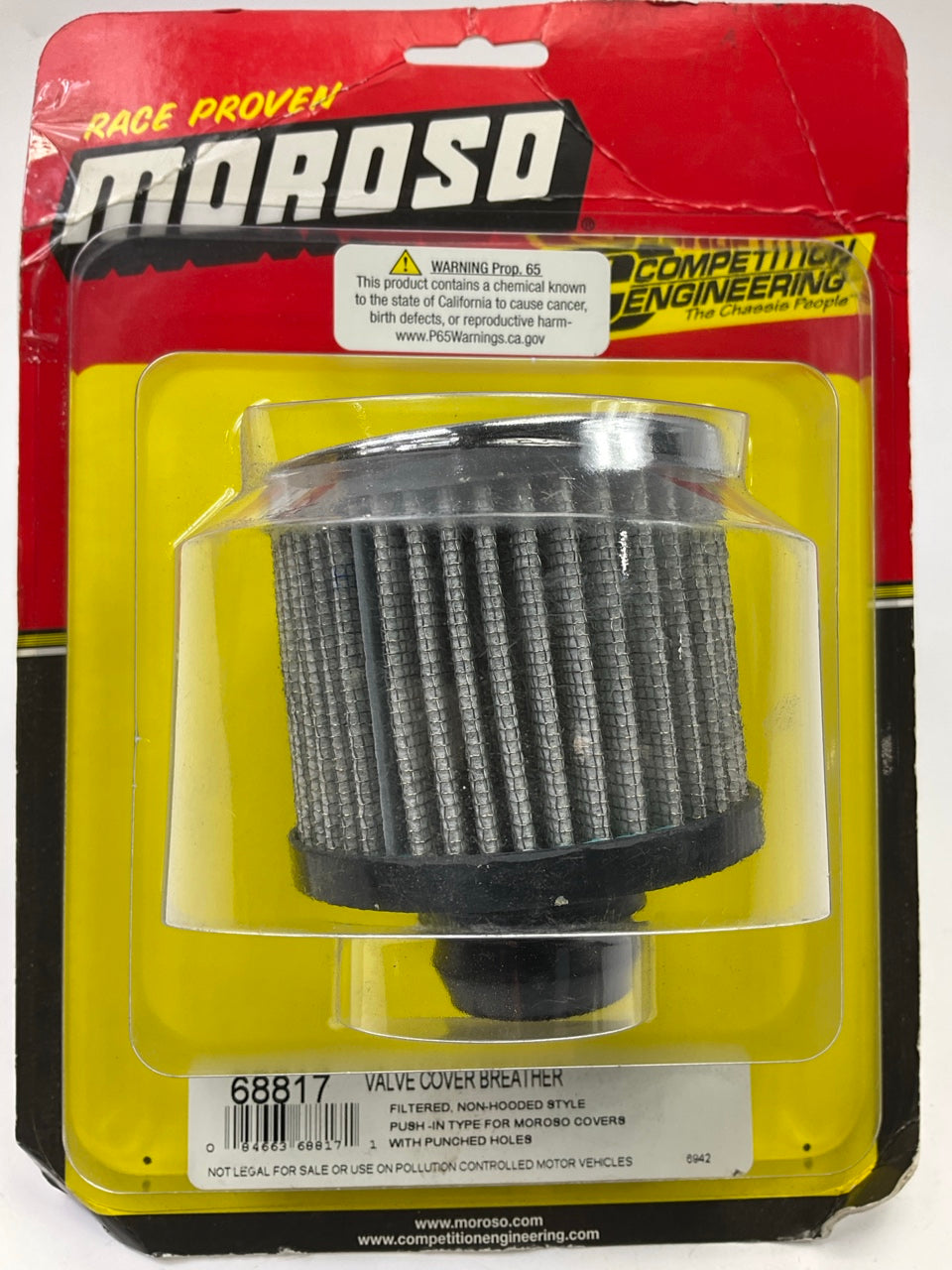 Moroso 68817 Crankcase Breather Element Push-in Breather, Round Chrome