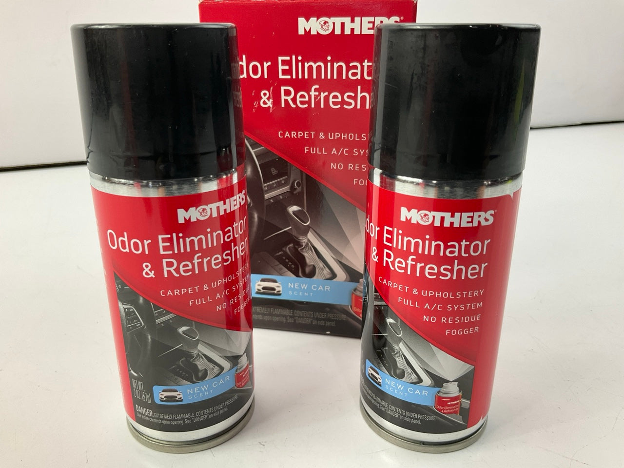 (2) Mothers 06811 Odor Eliminator & Refresher, New Car Scent No Residue Fogger