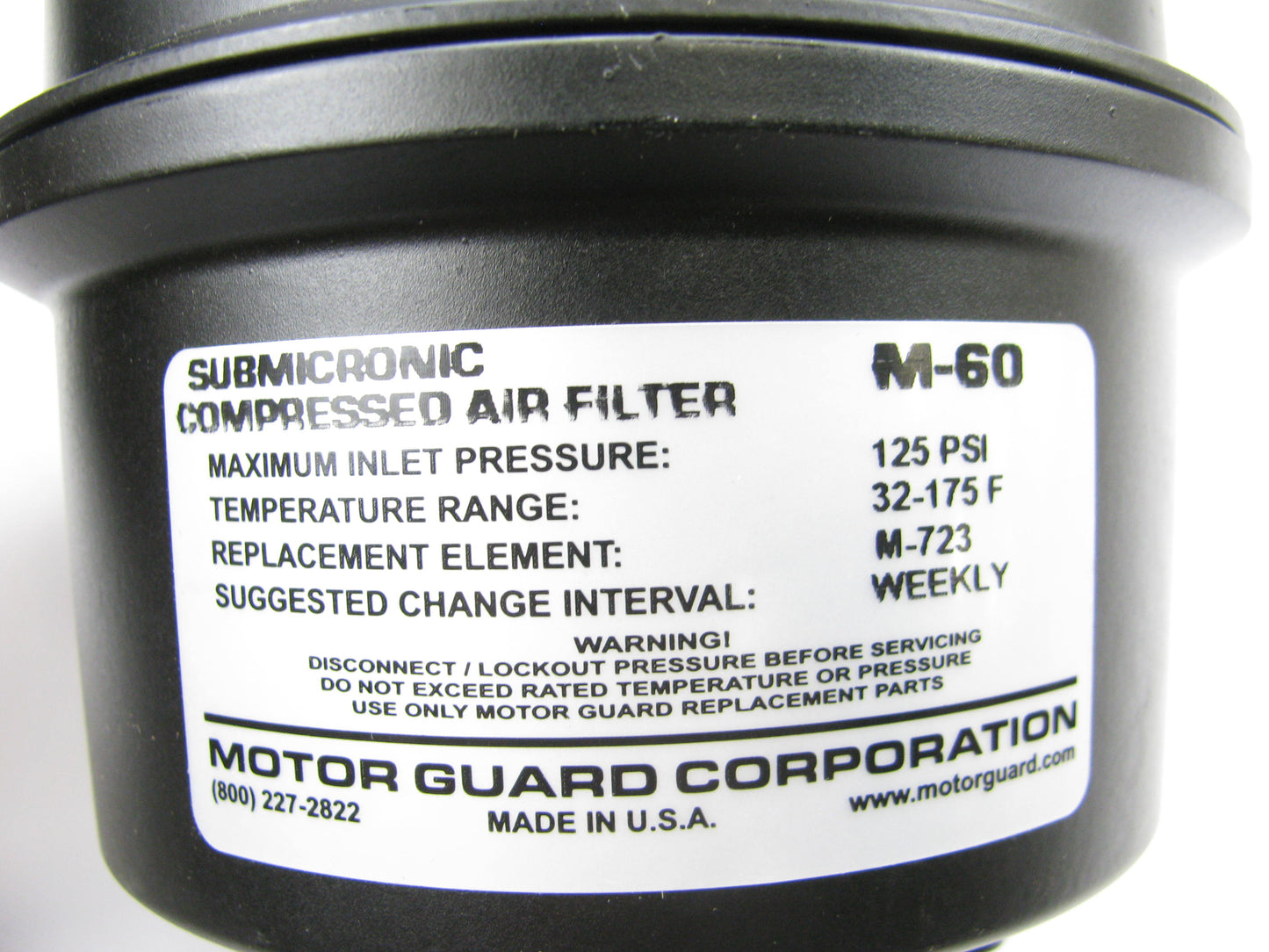 Motor Guard 00250 Compressed Air Filter M-60 1/2'' NPT .01 Micron 100CFM AT 80PSI