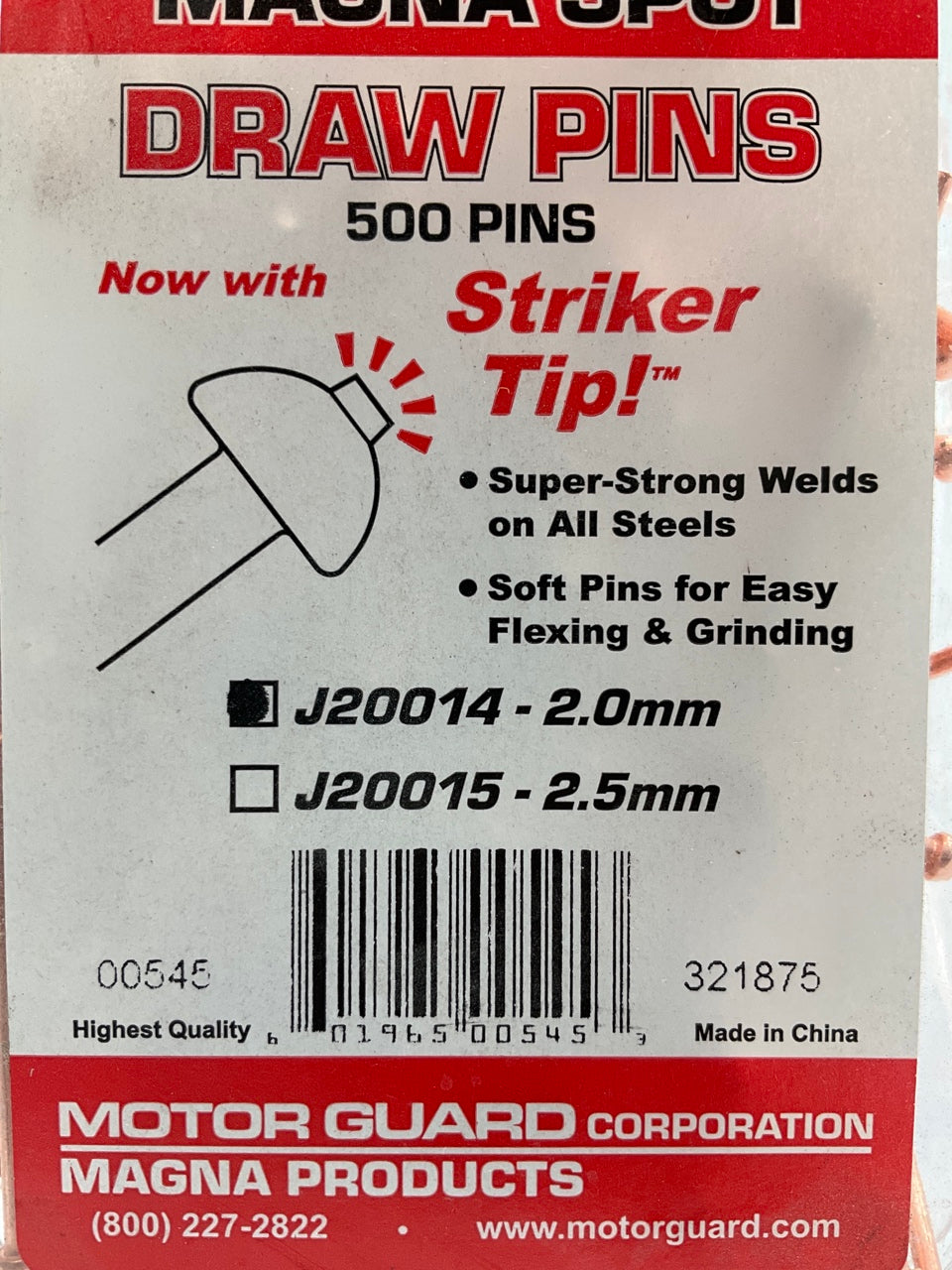 Motor Guard J20014 Magna Draw Pins 2mm 500 Pack Striker Tip Copper Coated