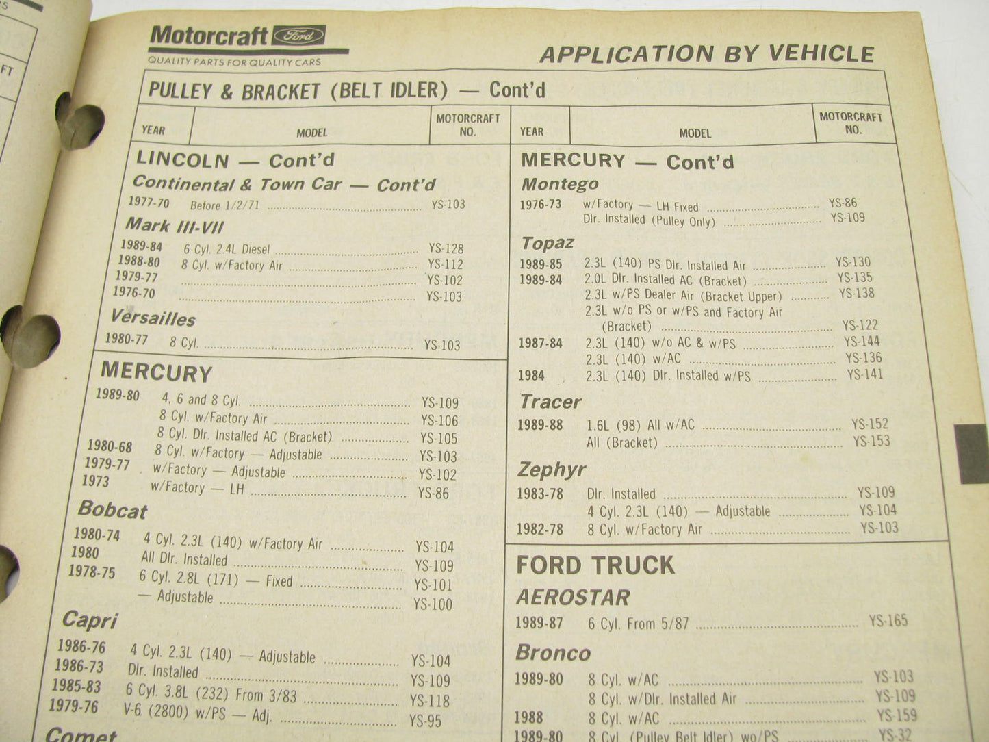 Motorcraft AC200R Air Conditioning Parts Catalog - 1989 February, 225 Pages