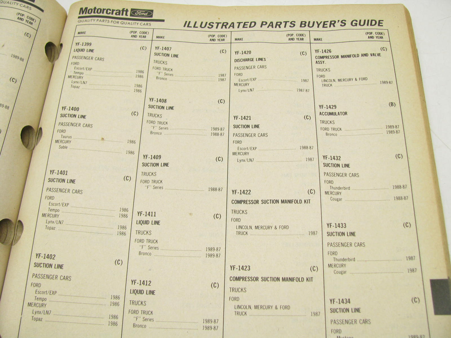 Motorcraft AC200R Air Conditioning Parts Catalog - 1989 February, 225 Pages