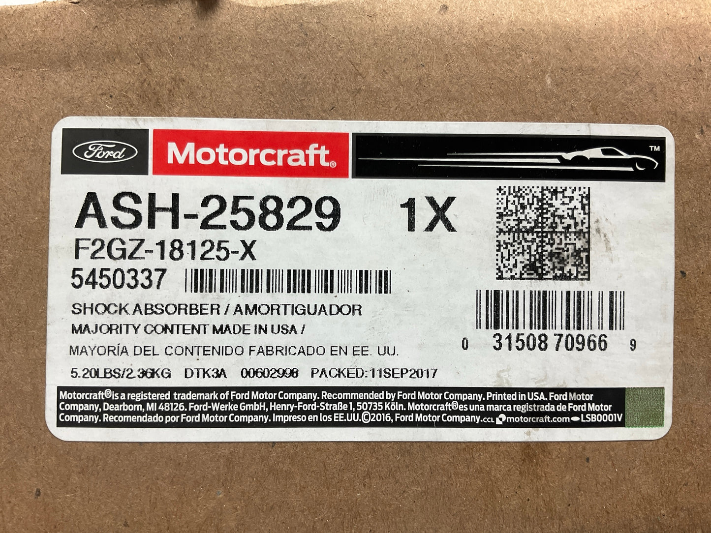 Motorcraft ASH-25829 Rear Suspension Shock Absorber  For 2016-2018 Lincoln MKX