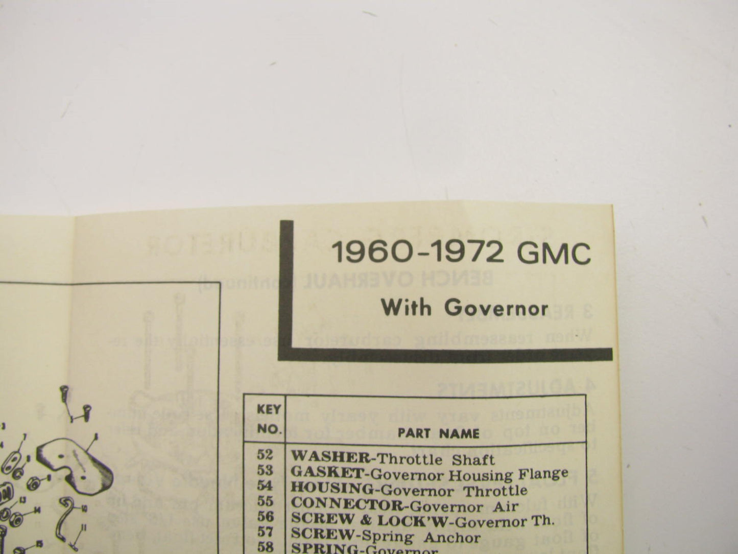 1960-1972 GMC 351 401 478 V8 Truck Governor Stromberg WWC Carburetor Rebuild Kit