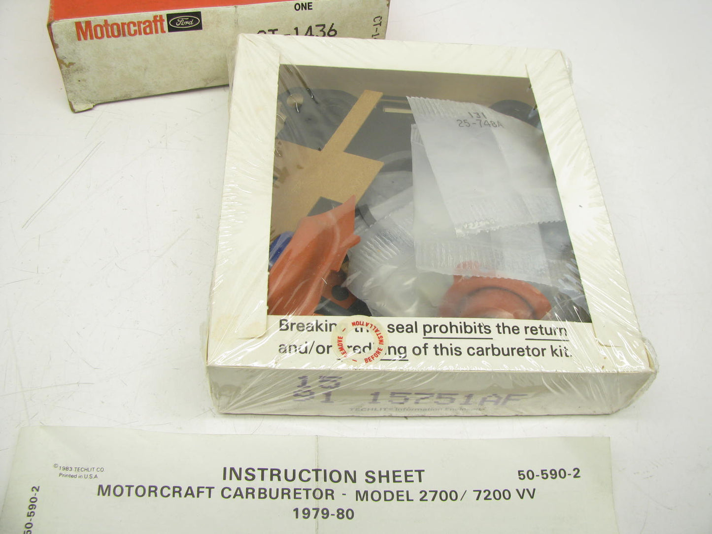 Motorcraft CT-1436 Carburetor Rebuild Kit 1979-1980 Ford 2-BBL 2700 7200 VV