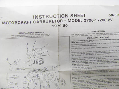 Motorcraft CT-1436 Carburetor Rebuild Kit 1979-1980 Ford 2-BBL 2700 7200 VV
