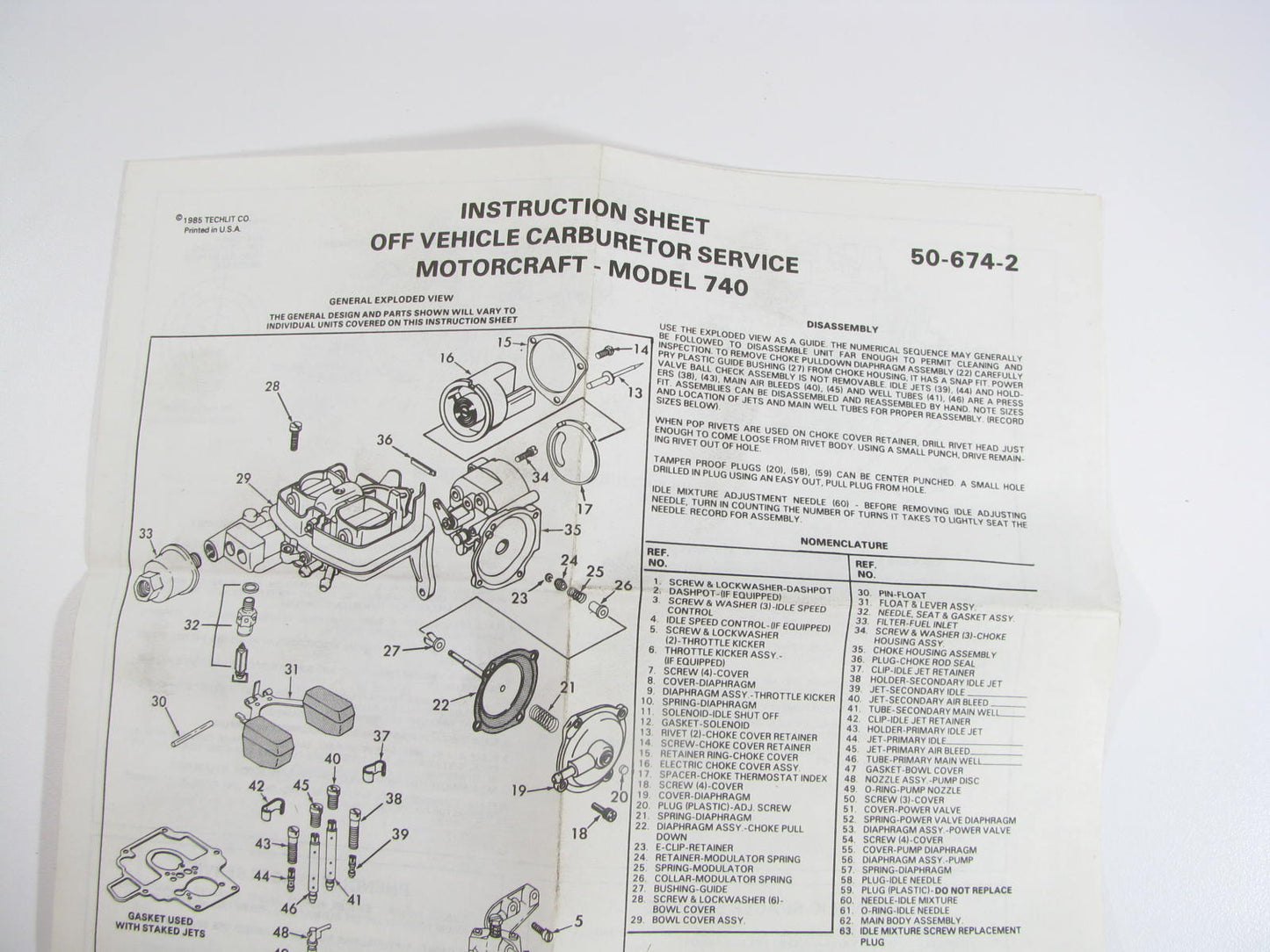 Motorcraft CT-1442A Carburetor Rebuild Kit Repair Kit For Holley Weber 740