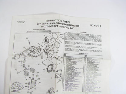 Motorcraft CT-1442A Carburetor Rebuild Kit Repair Kit For Holley Weber 740