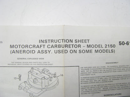 Motorcraft CT-1467 Carburetor Rebuild Kit for 1985 F-2 2150 E5TE-AAA/PA