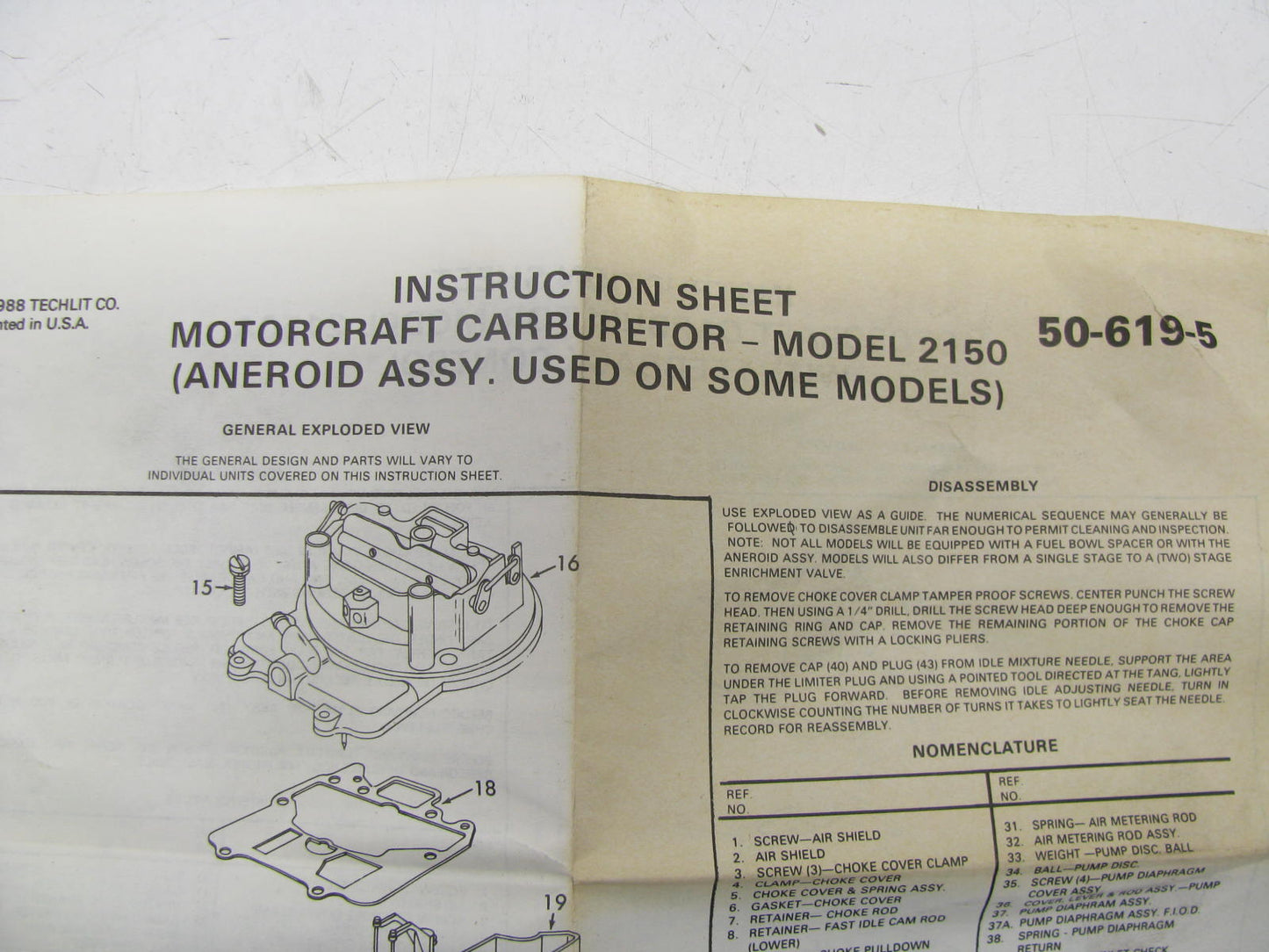 Motorcraft CT1470 Carburetor Rebuild Kit - Motorcraft 2150A W/ Feedback Control