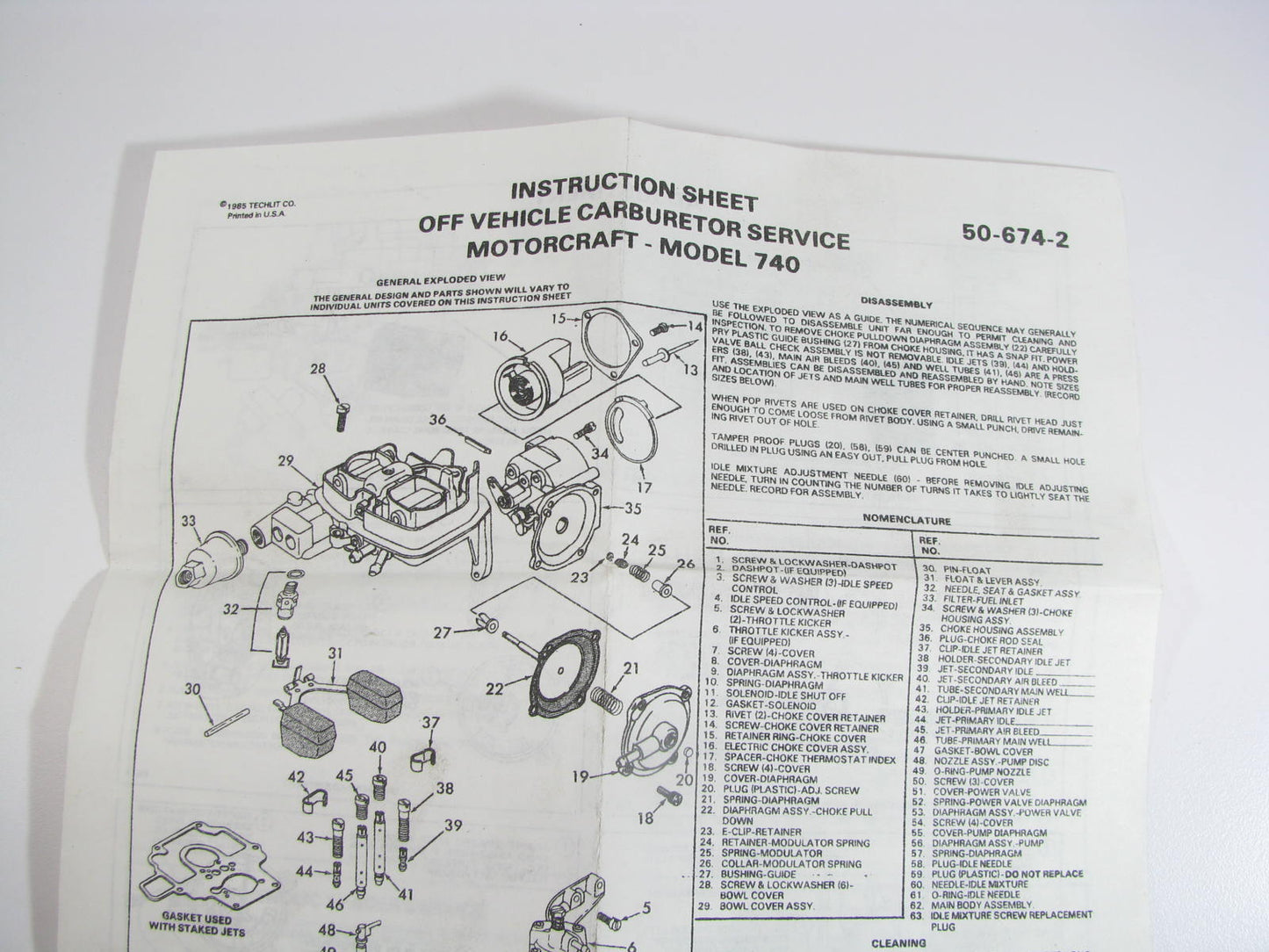 Motorcraft CT-1509 Carburetor Rebuild Kit - 1985-1986 Escort 1.9L HOLLEY 740