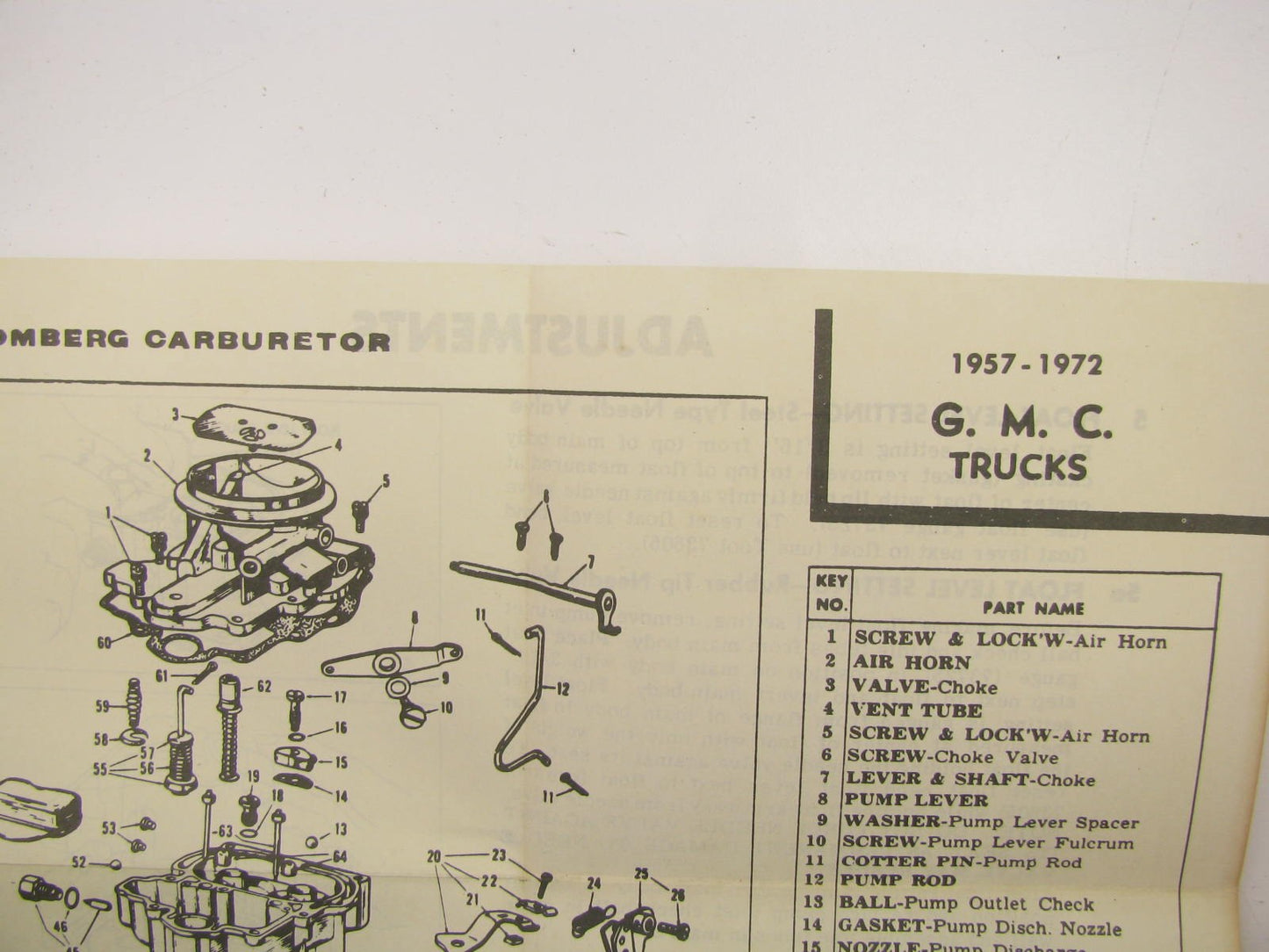 Motorcraft CT1145 Carburetor Tune Up Kit 1957-1972 GMC Truck Stromberg Carb