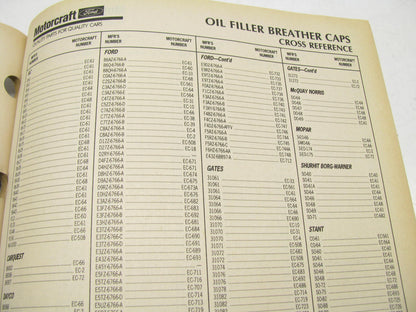 Motorcraft CW200C Water Pump Thermostats Caps Ford Apps Parts Catalog 1998