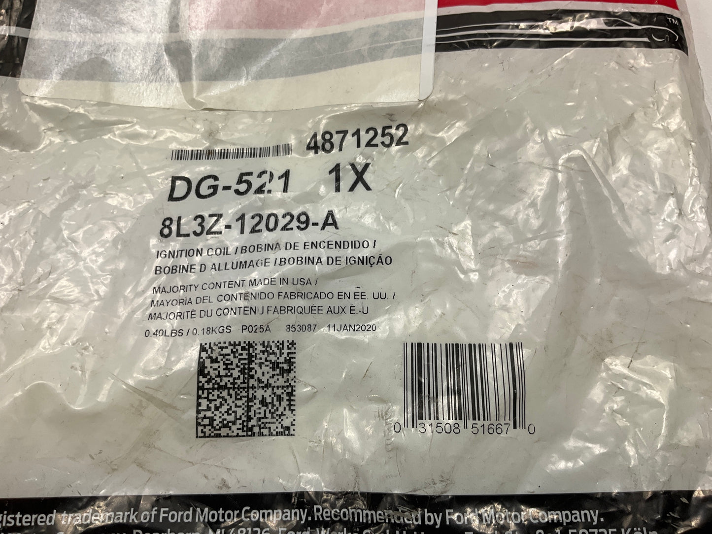 Motorcraft DG-521 Direct Ignition Coil (Brown Boot) 8L3Z-12029-A