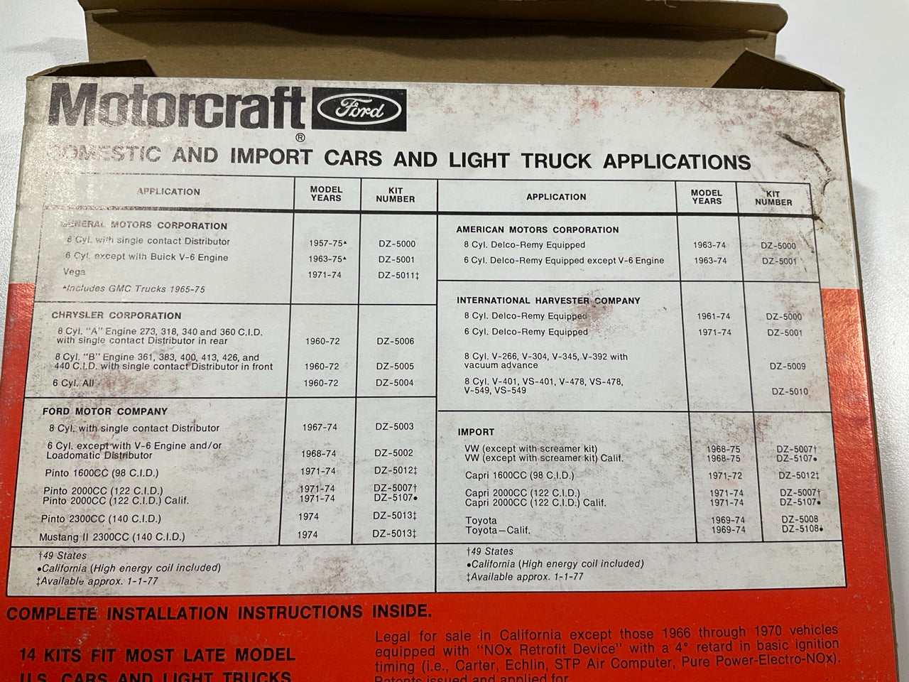 Motorcraft DZ5002 Solid State Ignition Kit - Ford 6 Cylinder W/O Loadomatic