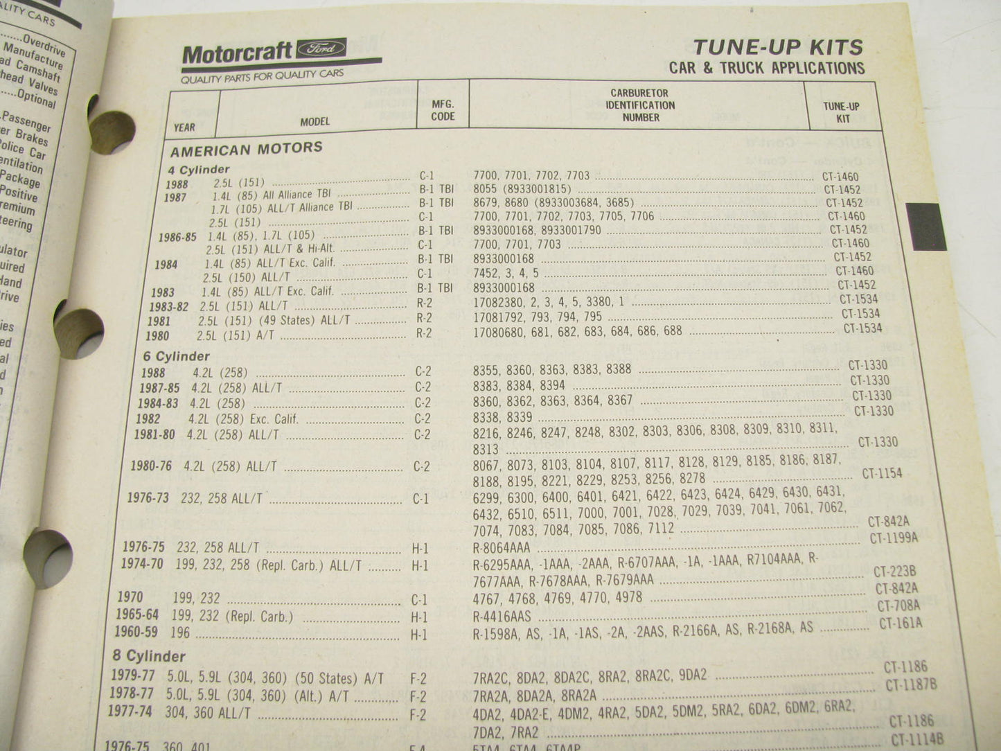 Motorcraft F200B Carburetor, Choke Pull-Offs & Tune Up Kits Catalog - August 91