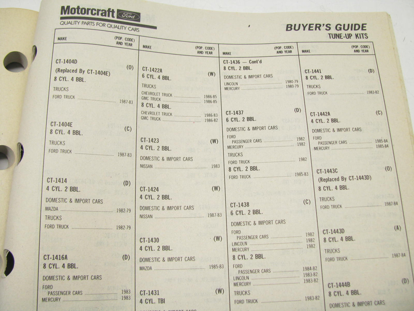 Motorcraft F200C Carburetor, Choke Pull Off Tune Up Kit Parts Catalog 1992 June