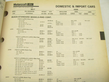 Motorcraft GSR200I-1 Belt & Hose Parts Catalog - Car, Light Truck & RV - 1990