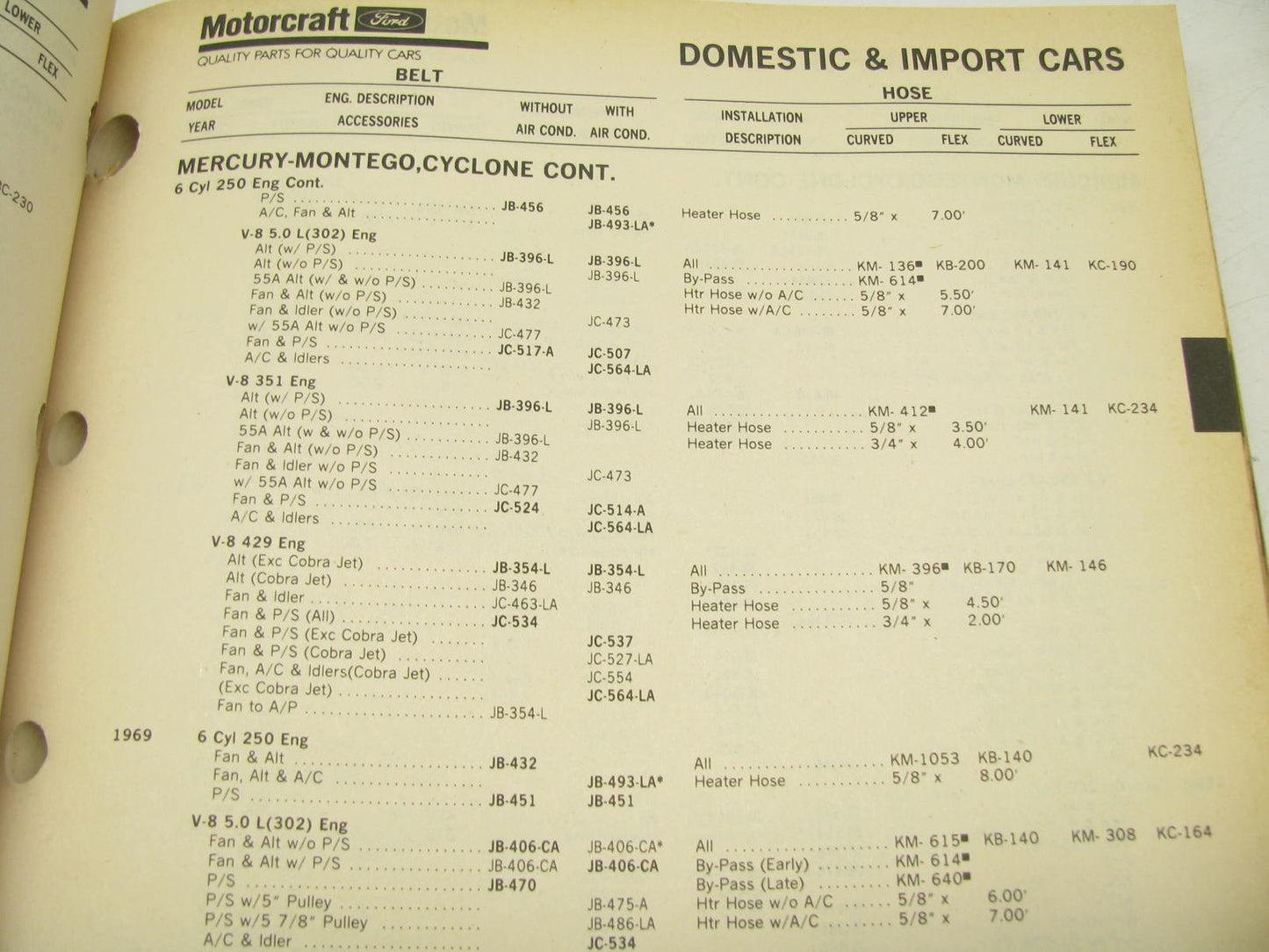 Motorcraft GSR200I-1 Belt & Hose Parts Catalog - Car, Light Truck & RV - 1990