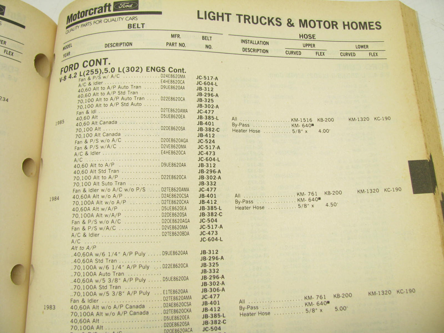 Motorcraft GSR200I-1 Belt & Hose Parts Catalog - Car, Light Truck & RV - 1990