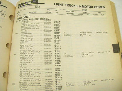 Motorcraft GSR200I-1 Belt & Hose Parts Catalog - Car, Light Truck & RV - 1990