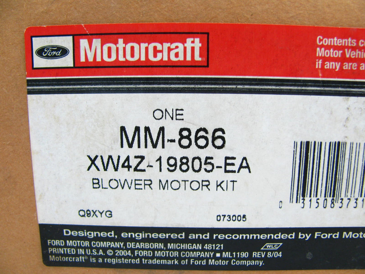 Genuine OEM Motorcraft MM-866 HVAC Blower Motor  FORD # XW4Z-19805-EA